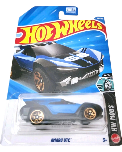 More Than Diecast 2026 Hot Wheels Amaru Gtc blue and black treasure hunt toy car in original blister packaging