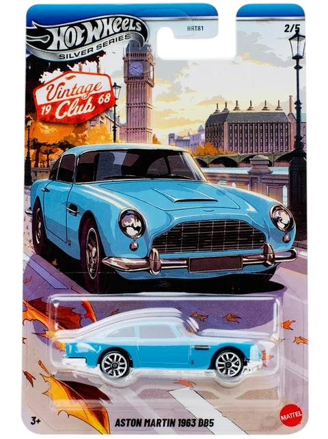 More Than Diecast Hot Wheels 2026 1:64 scale silver blue 1963 Aston Martin DB5 die-cast car in blister packaging