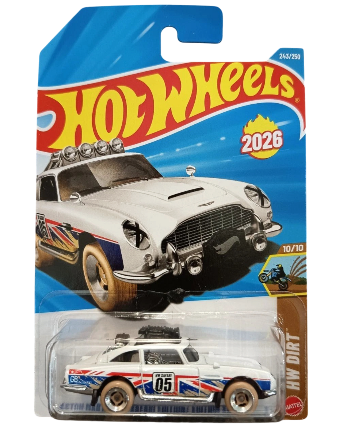 More Than Diecast Hot Wheels Aston Martin DB5 Safari Edition 1:64 scale die-cast car in white with off-road features.