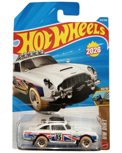 More Than Diecast Hot Wheels Aston Martin DB5 Safari Edition 1:64 scale die-cast car in white with off-road features.