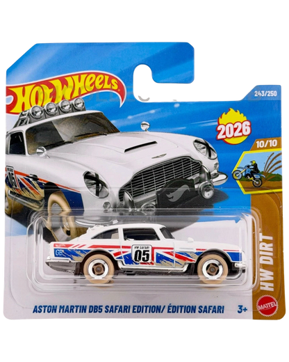 More Than Diecast Hot Wheels Aston Martin DB5 Safari Edition die-cast car in white with off-road racing graphics