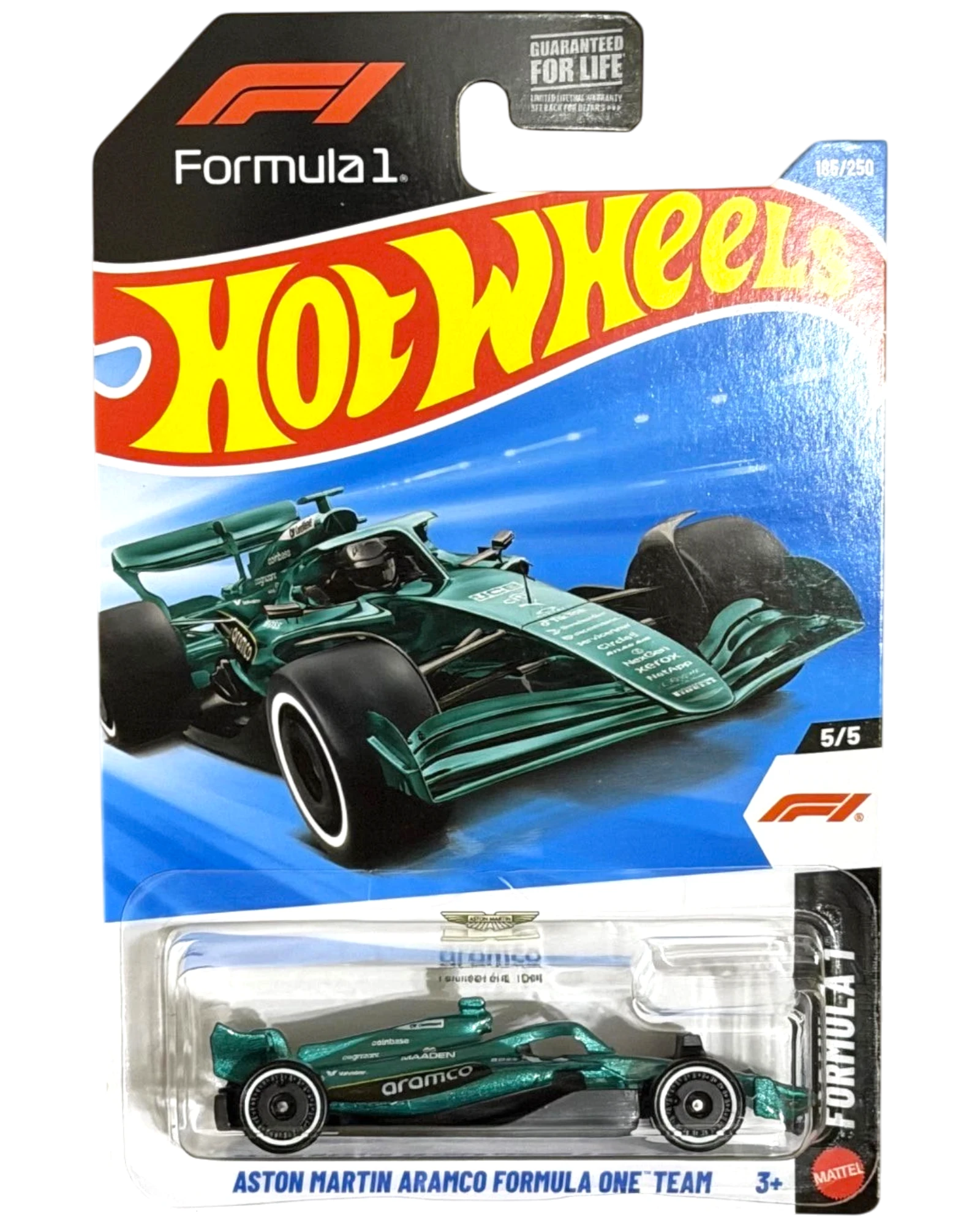 More Than Diecast Hot Wheels 1:64 scale Aston Martin Aramco Formula One Team car in green and gold livery