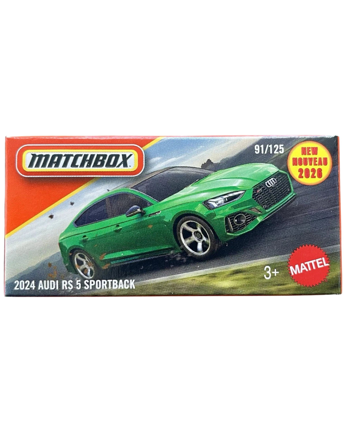 More Than Diecast Matchbox 2024 Audi RS 5 Sportback die-cast car in green packaging box
