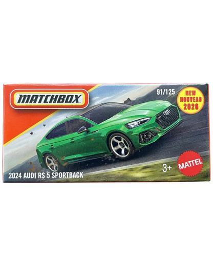 More Than Diecast Matchbox 2024 Audi RS 5 Sportback die-cast car in green packaging box