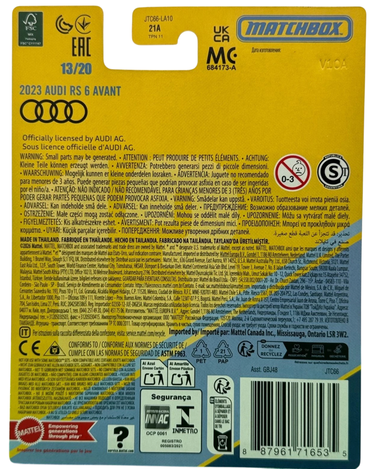 More Than Diecast Matchbox Collectors 2026 2023 Audi RS 6 Avant 13/20 packaging back view