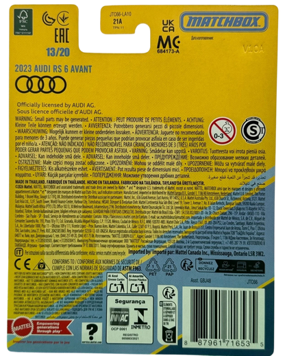 More Than Diecast Matchbox Collectors 2026 2023 Audi RS 6 Avant 13/20 packaging back view