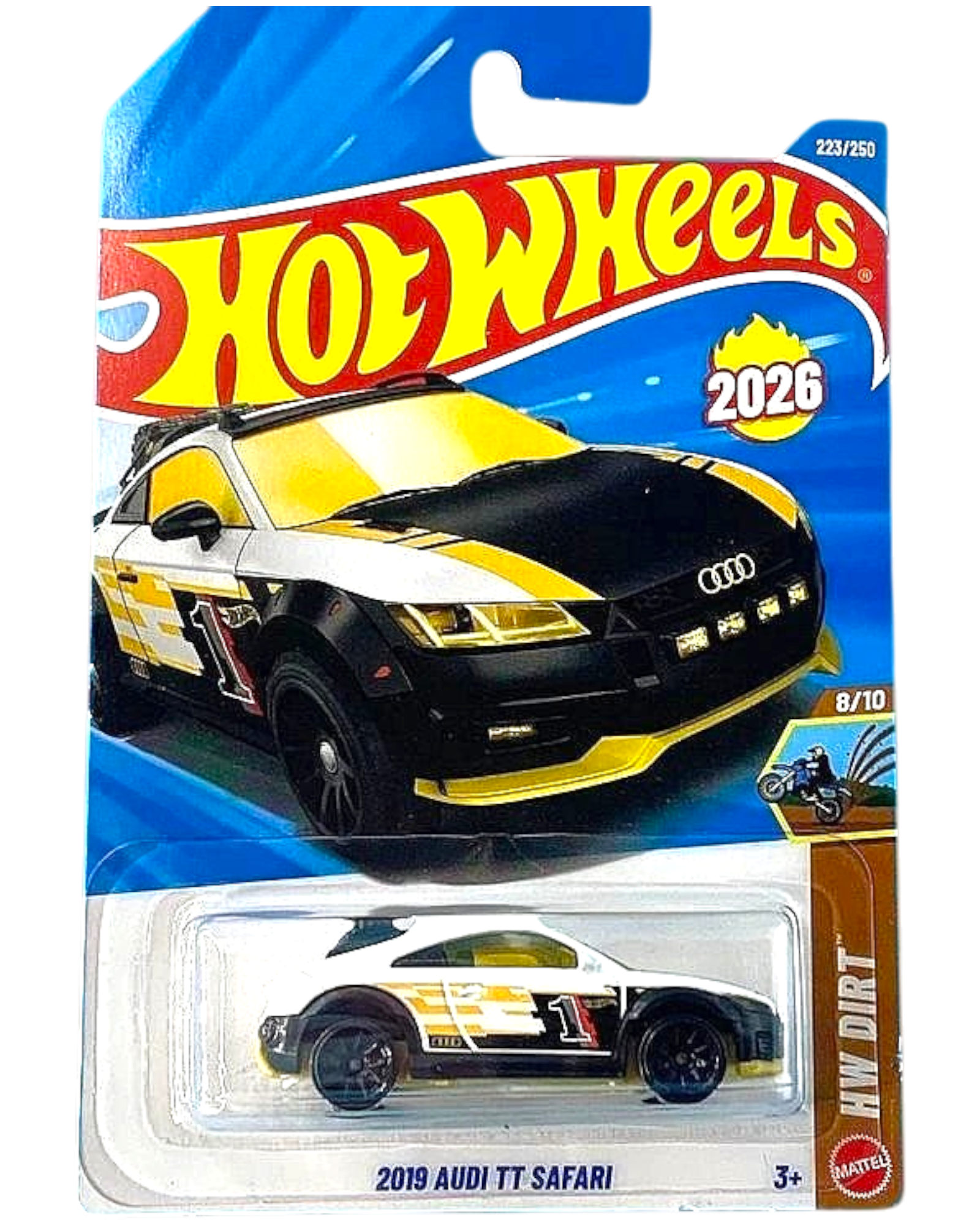 More Than Diecast 2026 Hot Wheels 19 Audi TT Safari white die-cast car in HW Dirt packaging