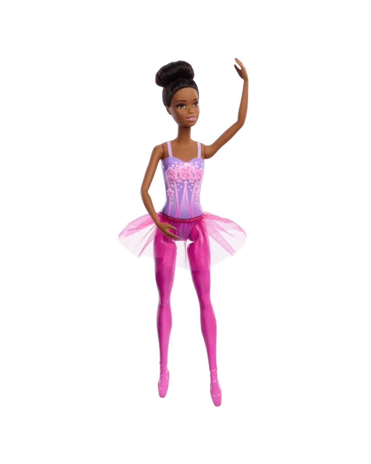 More Than Diecast Barbie Ballerina Doll with pink tutu, ballet shoes, and purple bodice with floral detail.