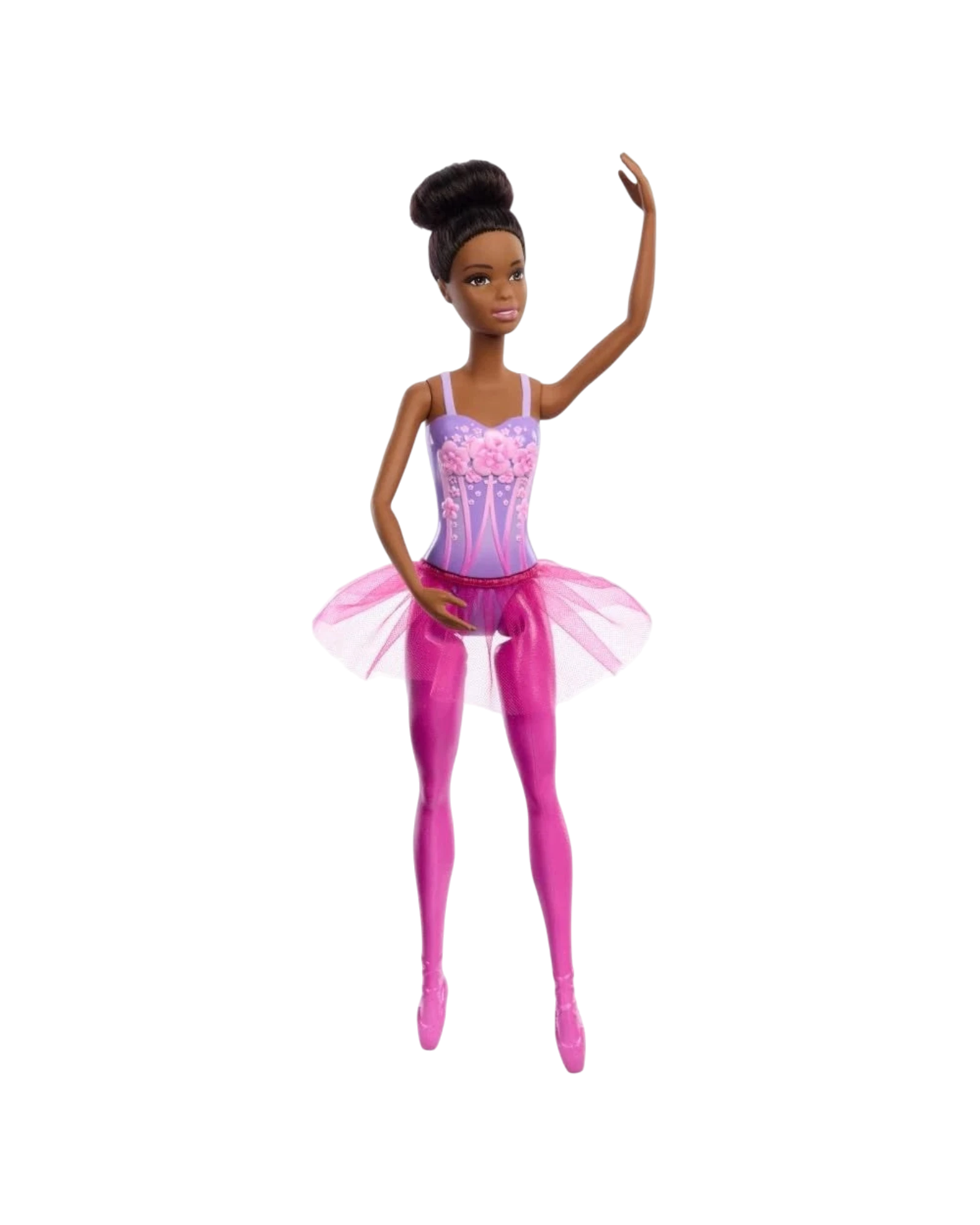 More Than Diecast Barbie Ballerina Doll with pink tutu, ballet shoes, and purple bodice with floral detail.