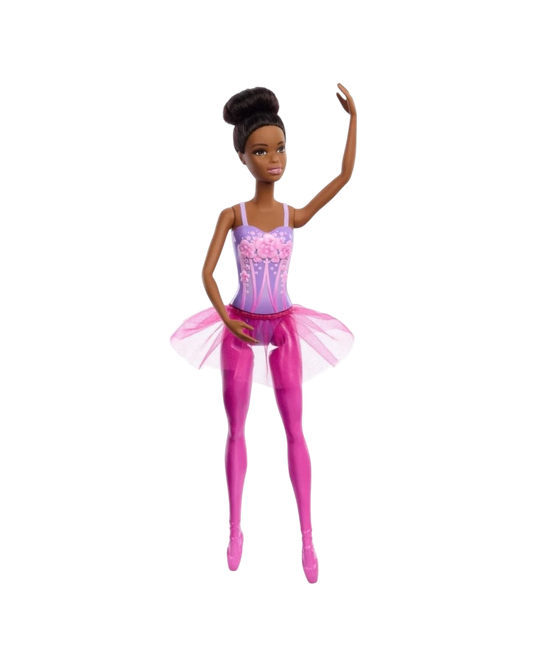More Than Diecast Barbie Ballerina Doll with pink tutu, ballet shoes, and purple bodice with floral detail.