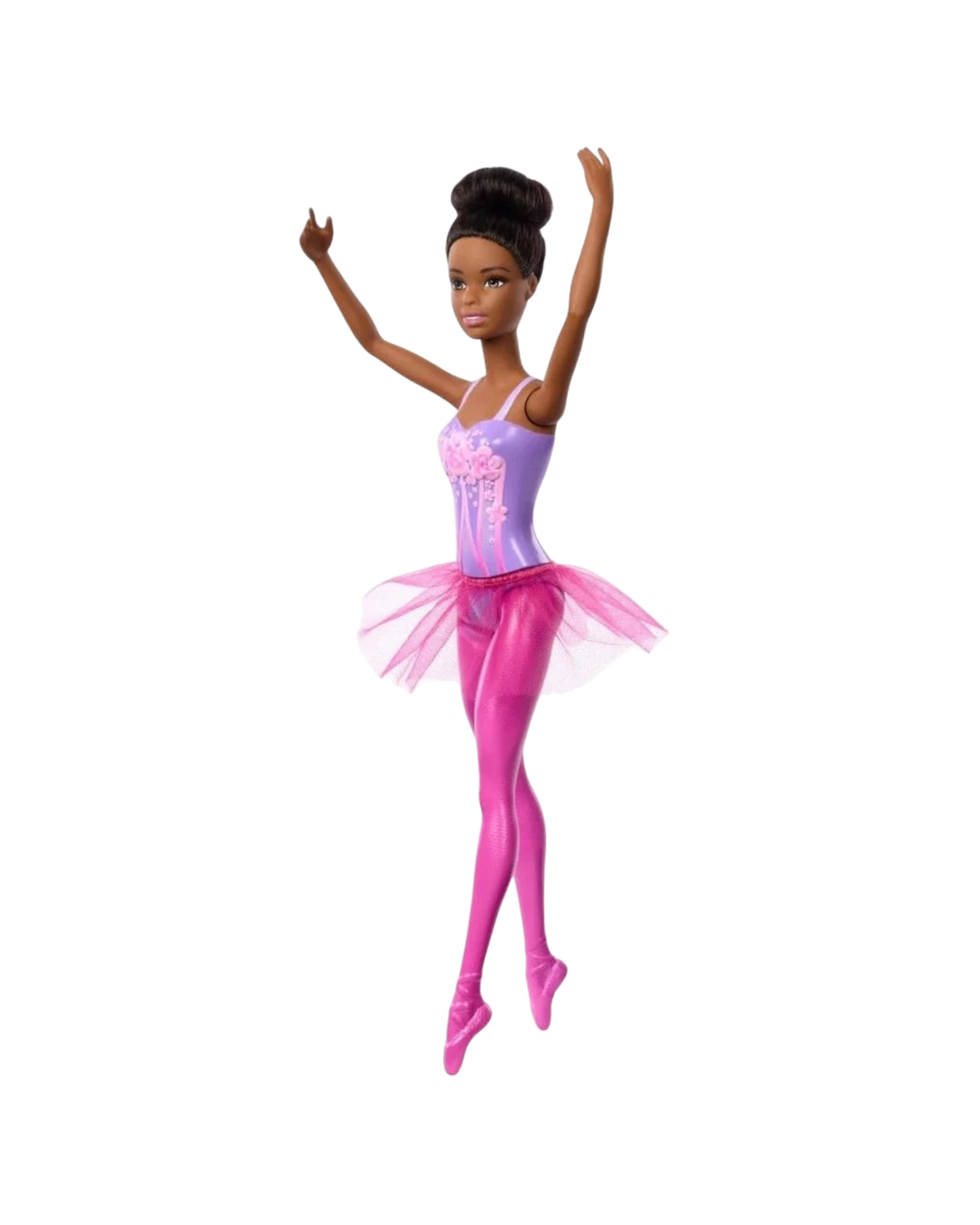 More Than Diecast Barbie ballerina doll with purple bodice, pink tutu, and pink tights, posed en pointe.