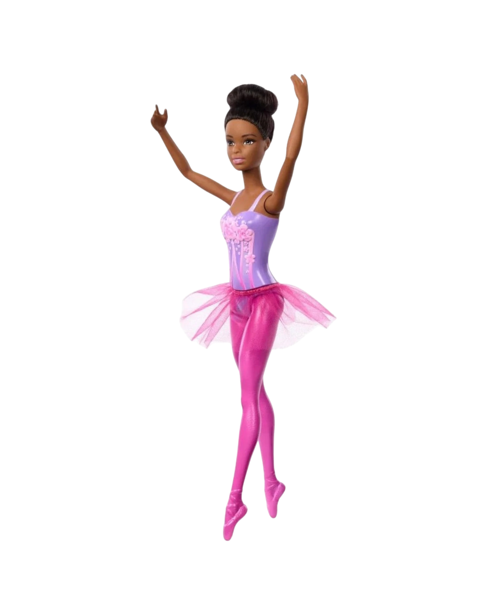 More Than Diecast Barbie ballerina doll with purple bodice, pink tutu, and pink tights, posed en pointe.