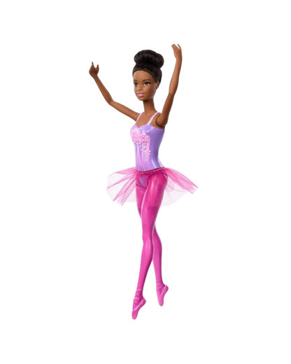 More Than Diecast Barbie ballerina doll with purple bodice, pink tutu, and pink tights, posed en pointe.