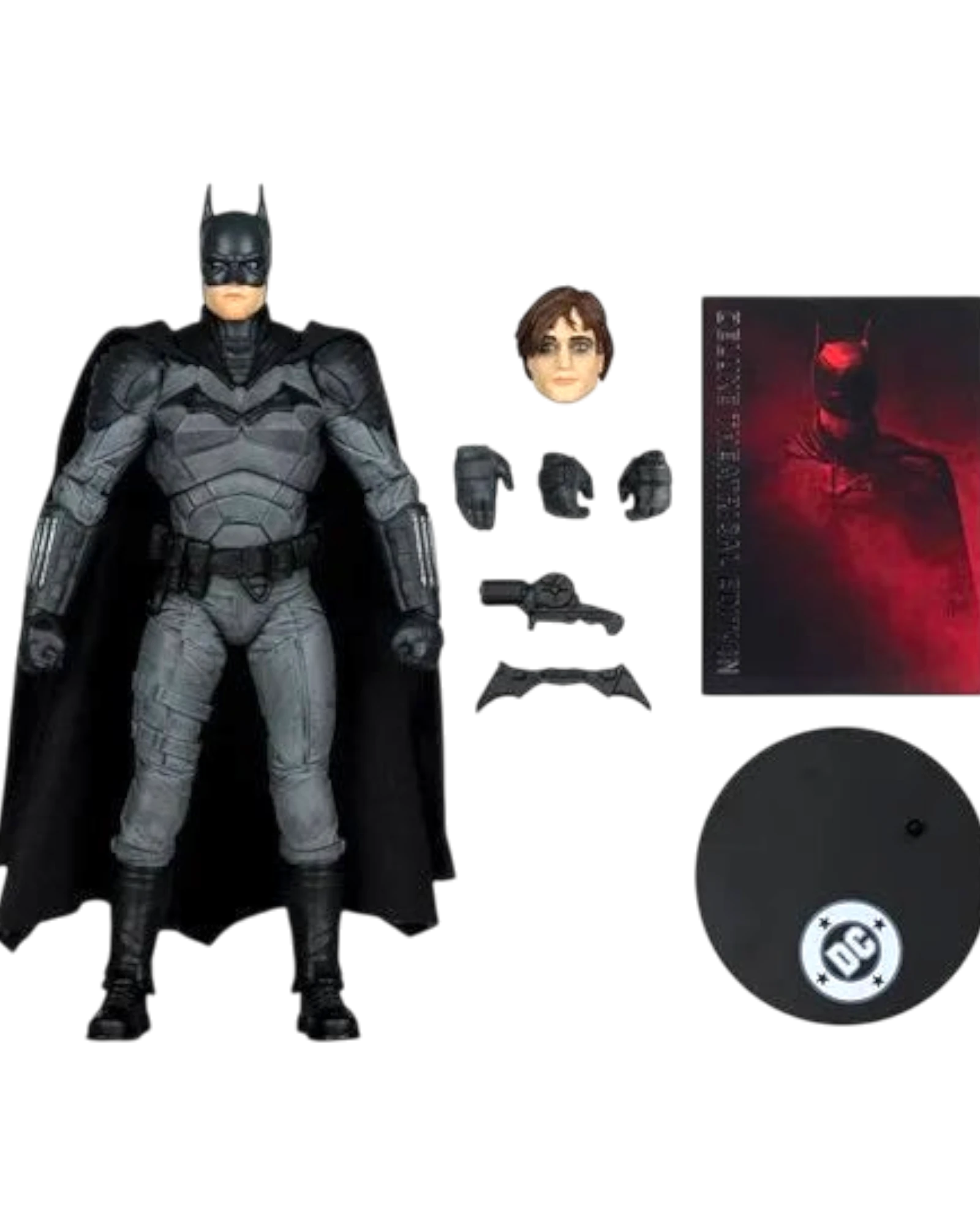 More Than Diecast McFarlane DC Multiverse Batman figure with tactical suit, interchangeable head, and accessories.