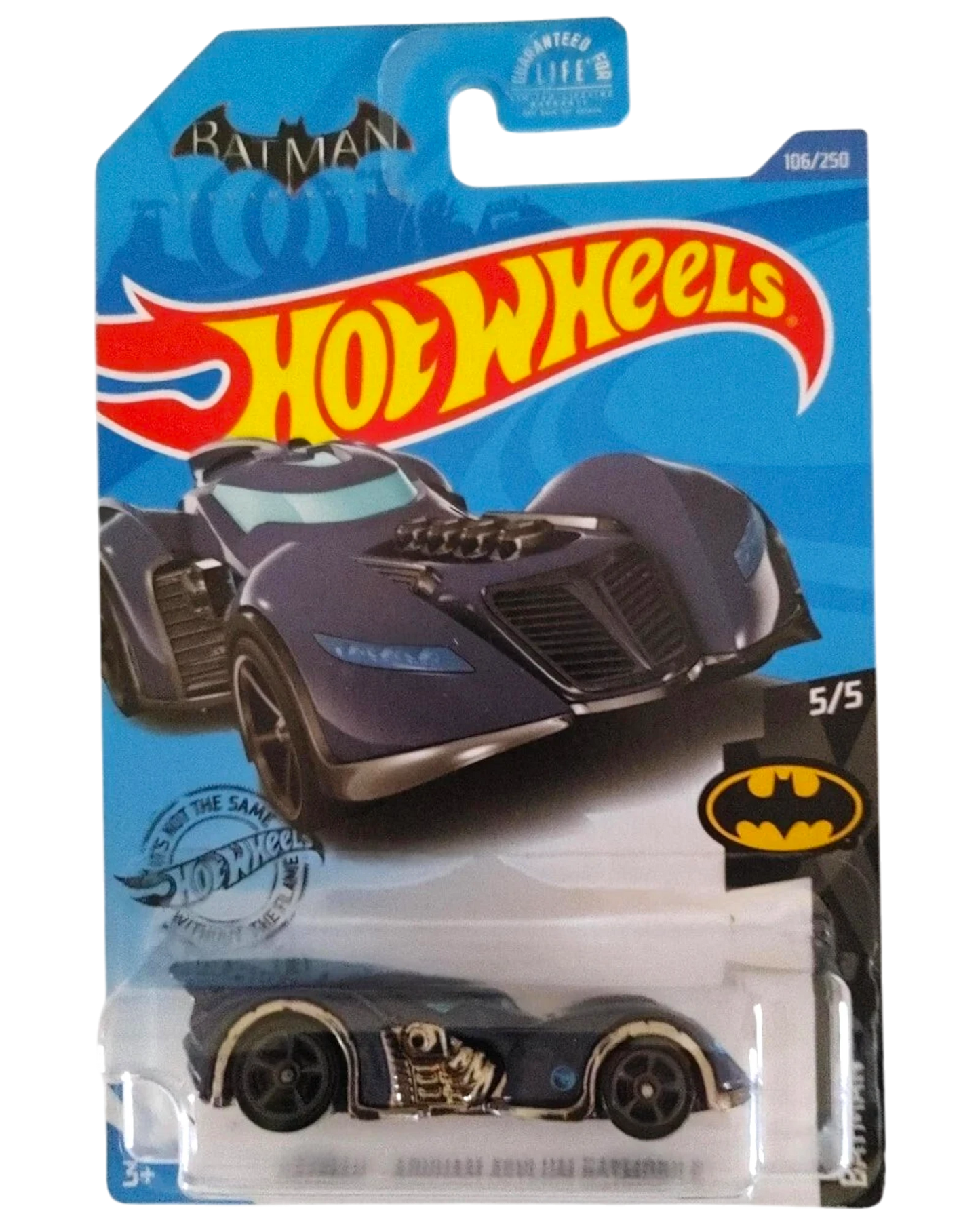 More Than Diecast Hot Wheels Batman Arkham Asylum Batmobile blue Treasure Hunt die-cast car in damaged packaging