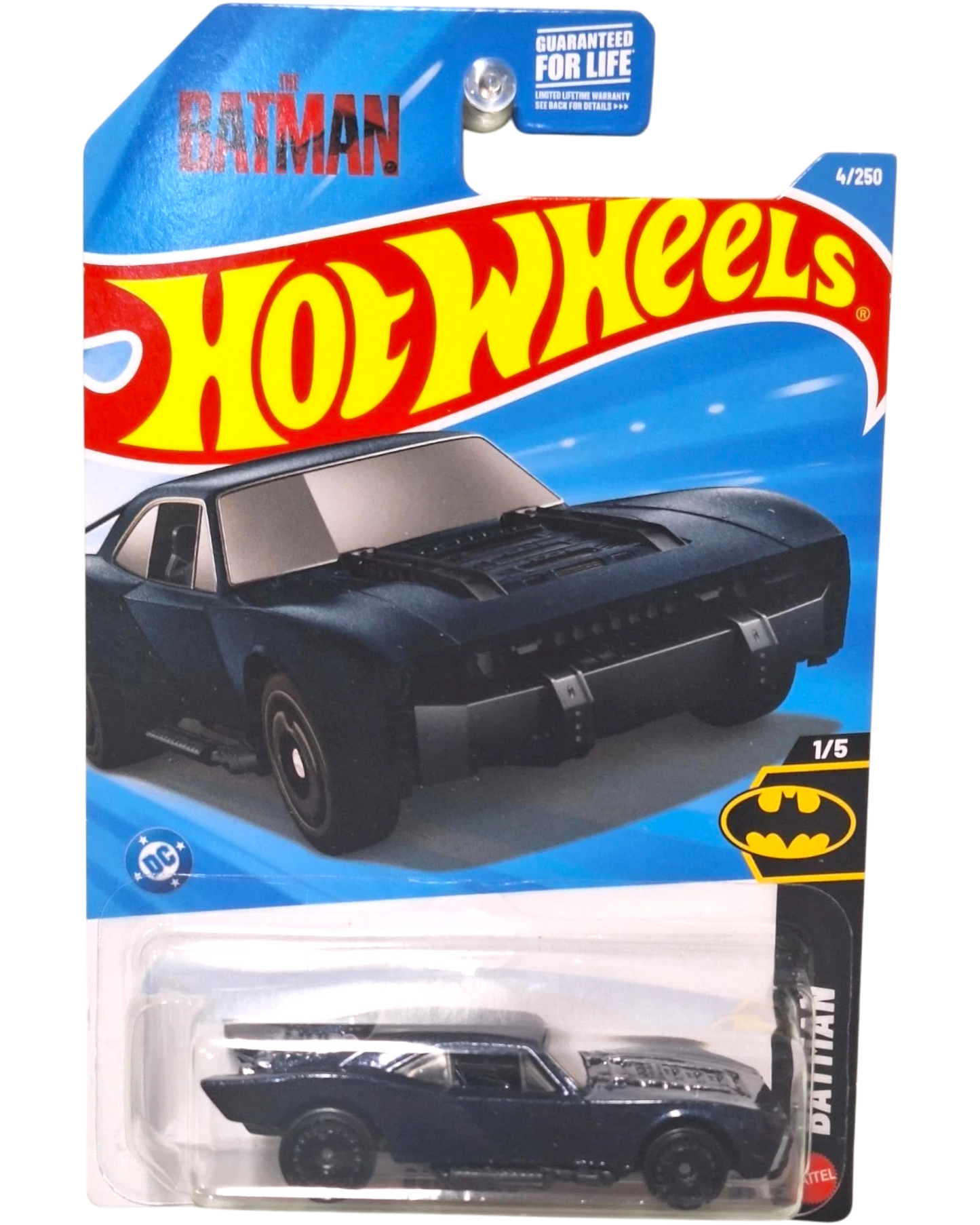 More Than Diecast Hot Wheels The Batman Batmobile die-cast car in matte black on original blister card packaging.