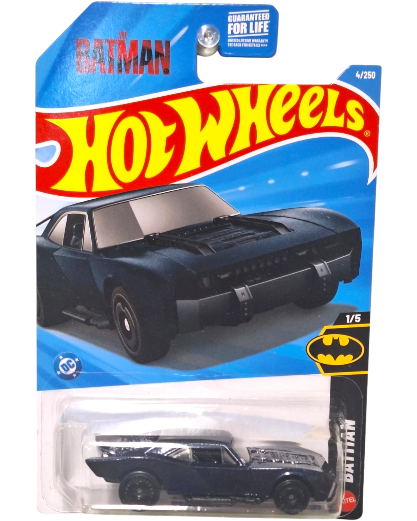 More Than Diecast Hot Wheels The Batman Batmobile die-cast car in matte black on original blister card packaging.