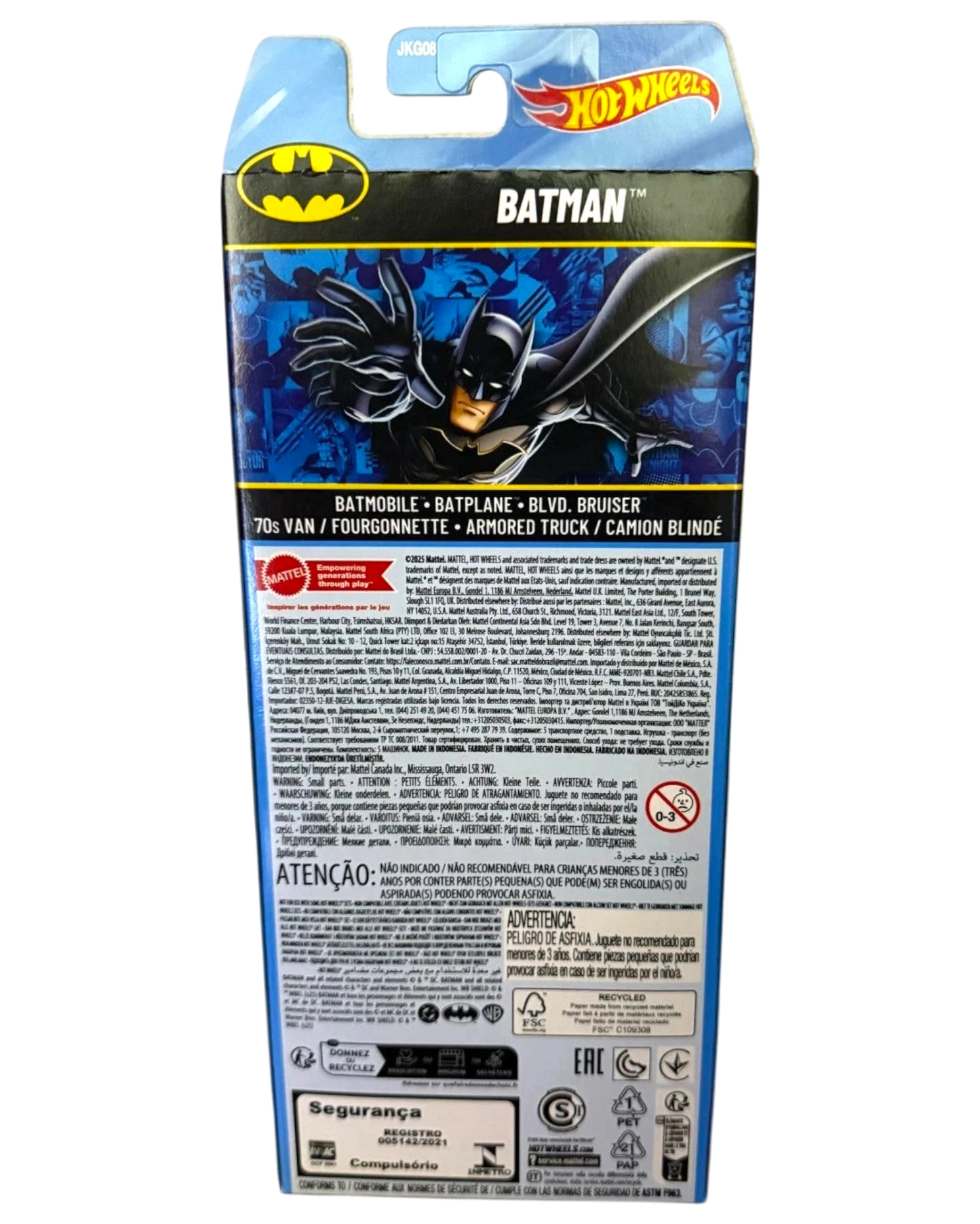 More Than Diecast Hot Wheels Batman 5-pack toy vehicle set packaging back view with product details and branding