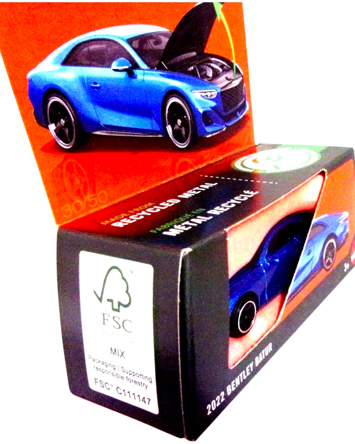 More Than Diecast Matchbox 2022 Bentley Batur die-cast car in blue with moving hood in original retail packaging