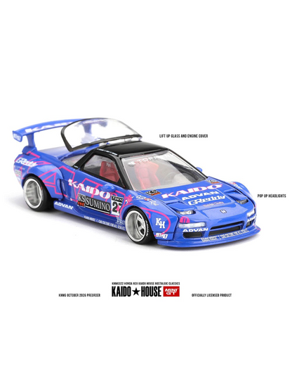 More Than Diecast Kaido House x Mini GT blue Honda NSX diecast model car with custom racing decals and rear spoiler
