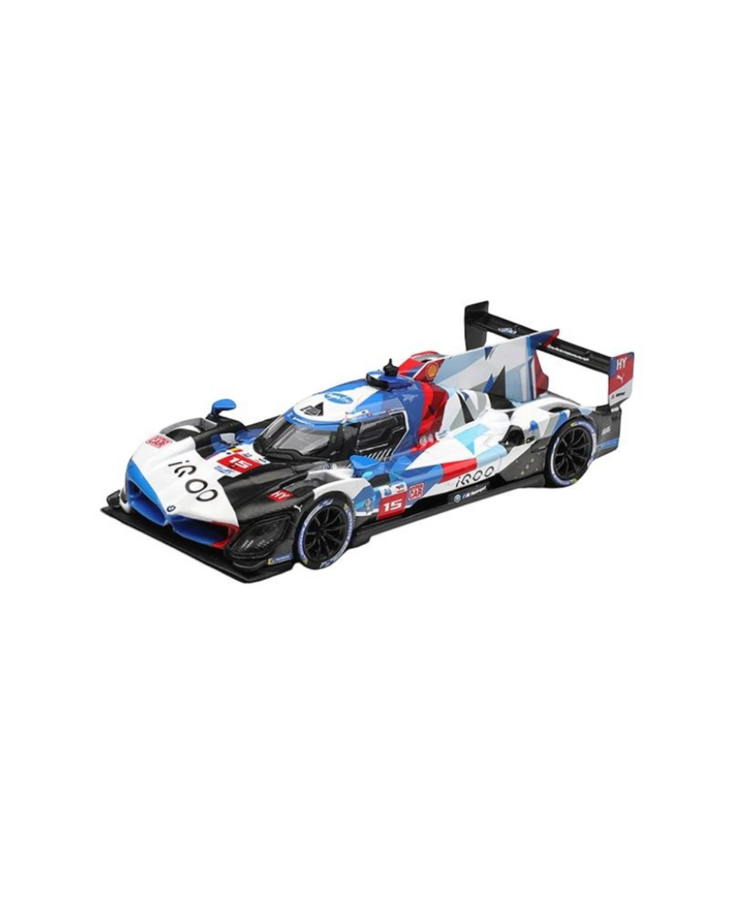 More Than Diecast 1:64 scale BMW M Hybrid V8 GTP #25 die-cast model car with blue, white, and black livery.