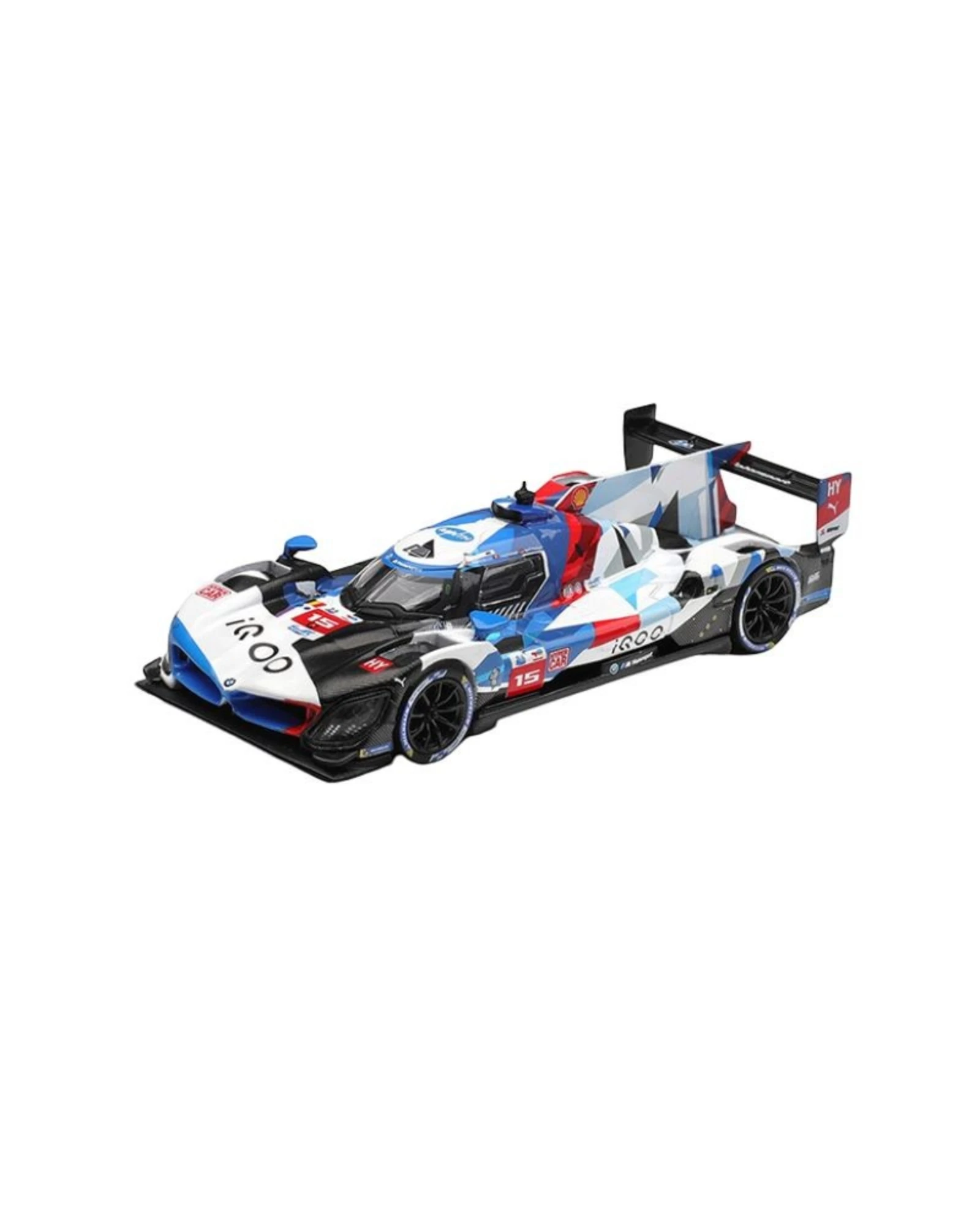 More Than Diecast 1:64 scale BMW M Hybrid V8 GTP #25 die-cast model car with blue, white, and black livery.