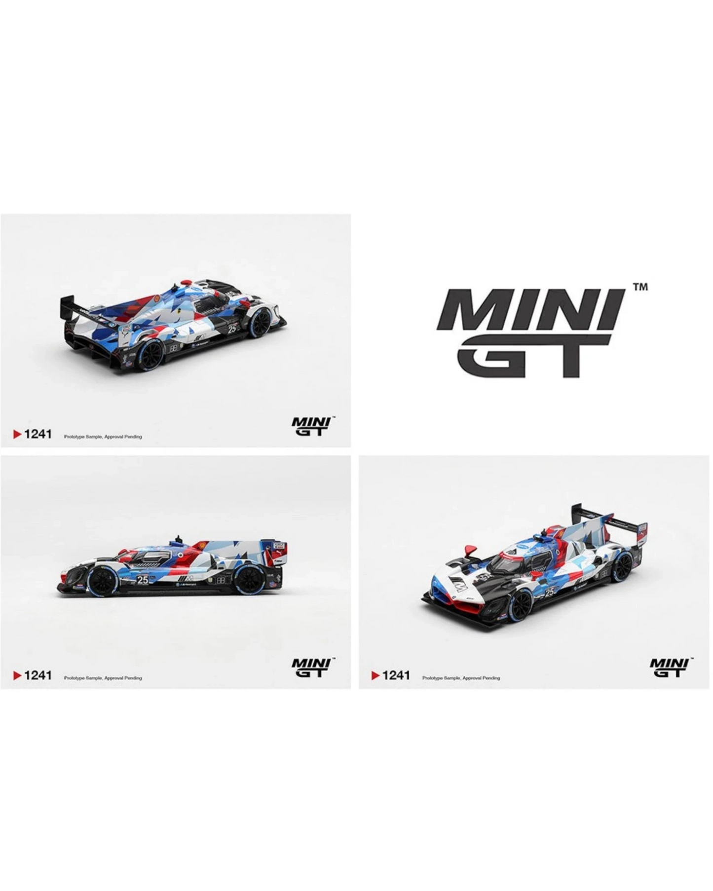 More Than Diecast 1:64 scale BMW M Hybrid V8 GTP #25 die-cast model car with intricate blue, white, and red racing livery.