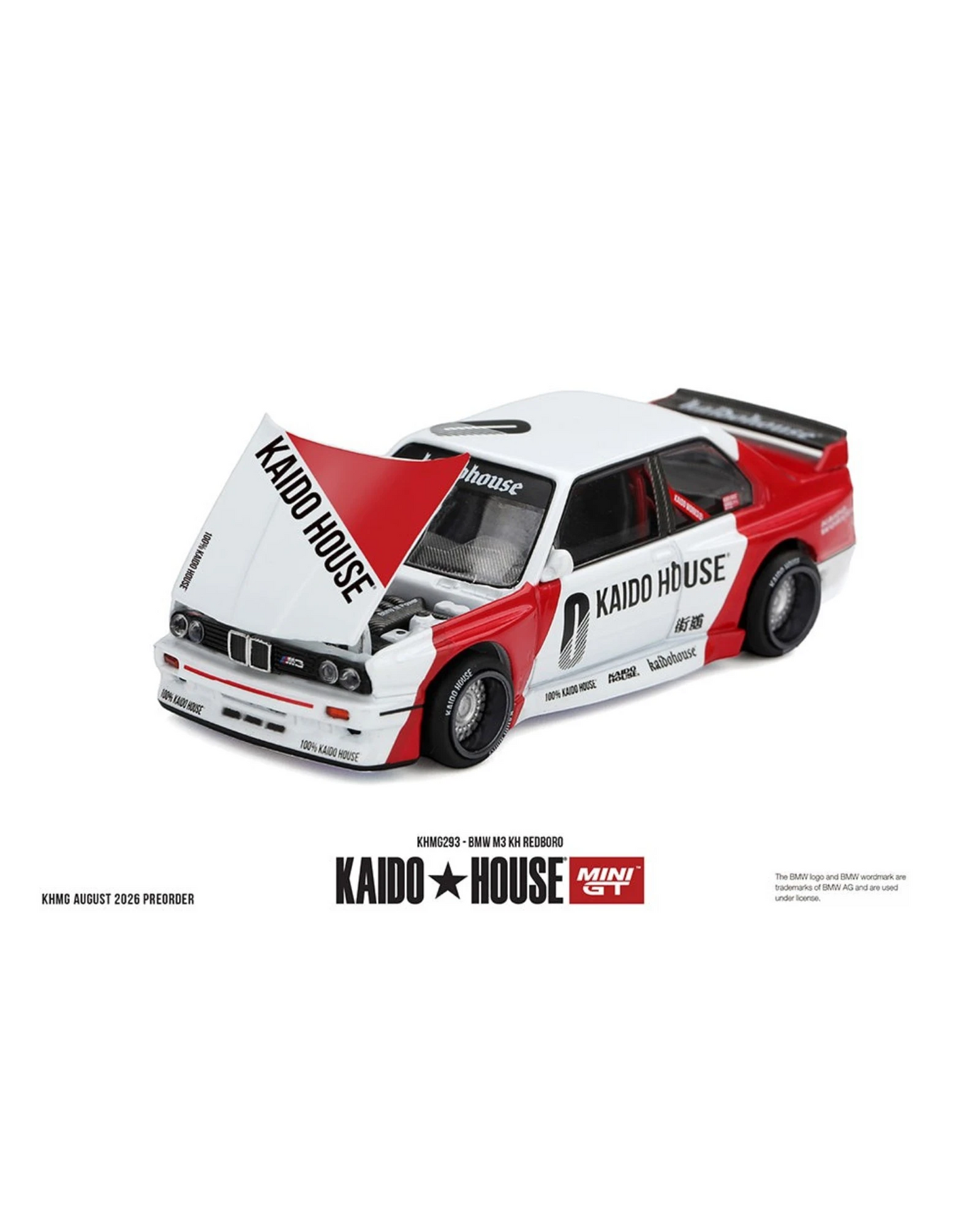 More Than Diecast Kaido House x Mini GT 1:64 BMW M3 die-cast model car in white and red with open hood detail