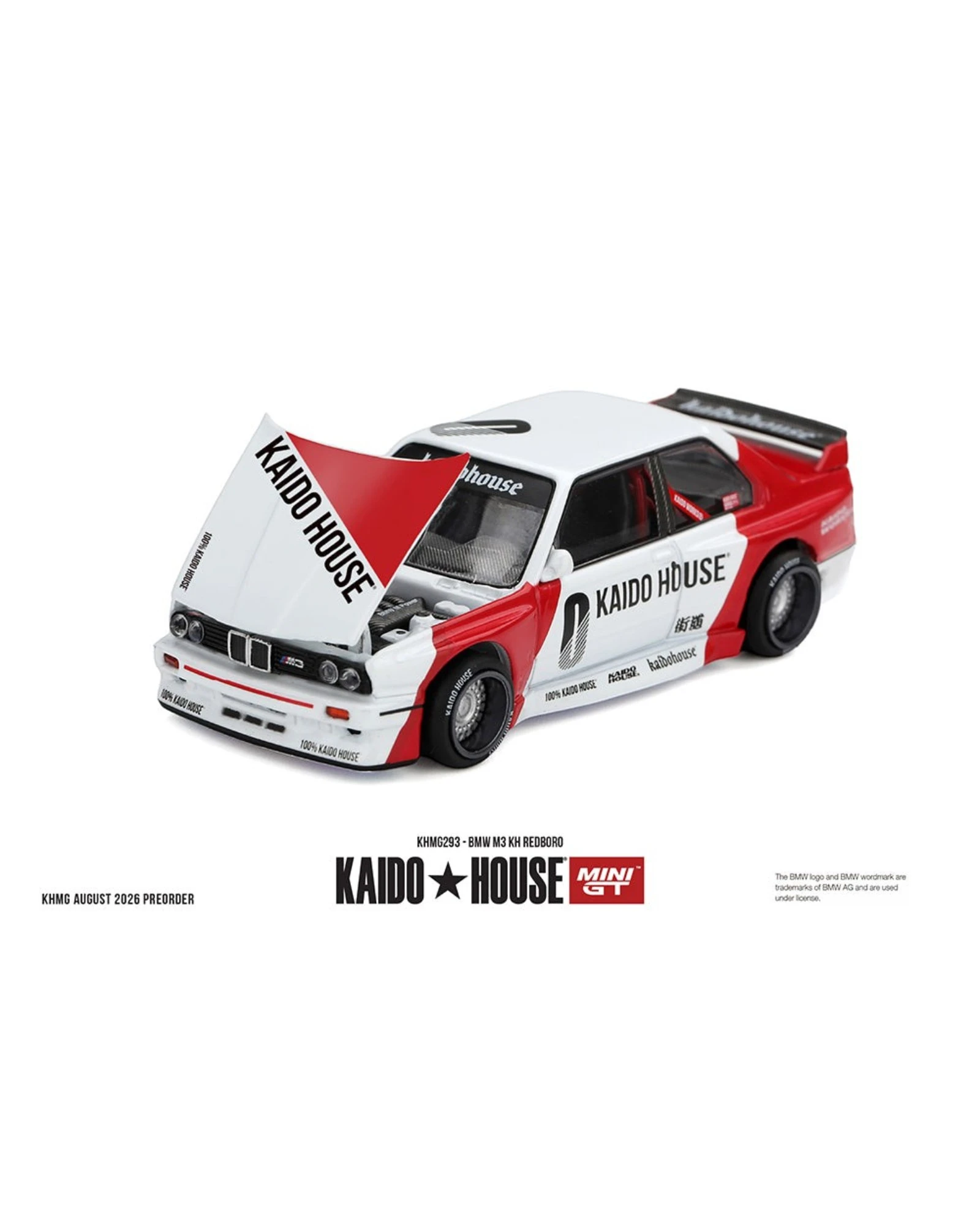 More Than Diecast Kaido House x Mini GT 1:64 BMW M3 die-cast model car in white and red with open hood detail