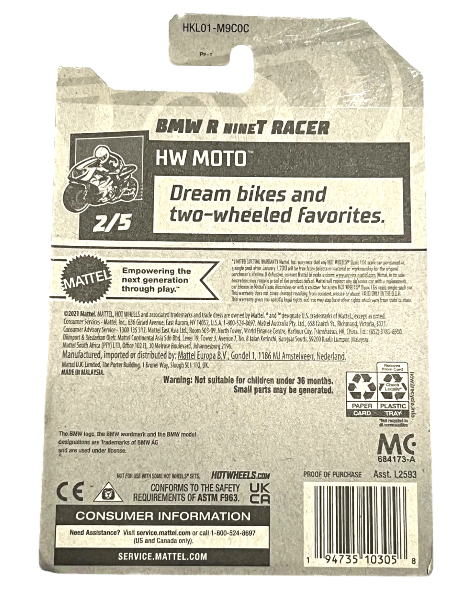 More Than Diecast Hot Wheels BMW R nineT Racer Treasure Hunt card back with Moto series branding and product details