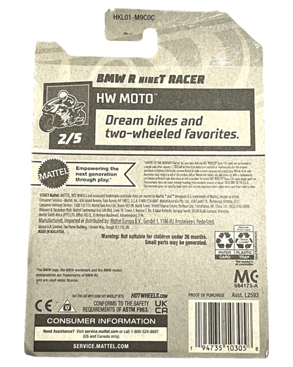 More Than Diecast Hot Wheels BMW R nineT Racer Treasure Hunt card back with Moto series branding and product details