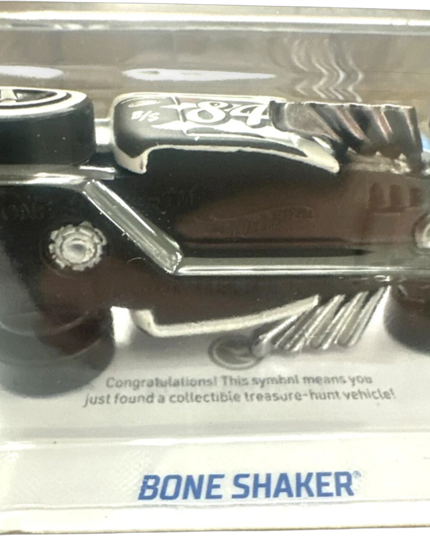 More Than Diecast Hot Wheels Bone Shaker Treasure Hunt die-cast car in original packaging with skull design