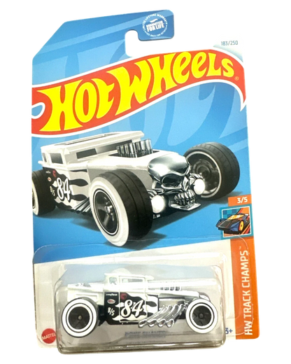 More Than Diecast Hot Wheels Bone Shaker Treasure Hunt die-cast car in white with skull front and number 84 graphics