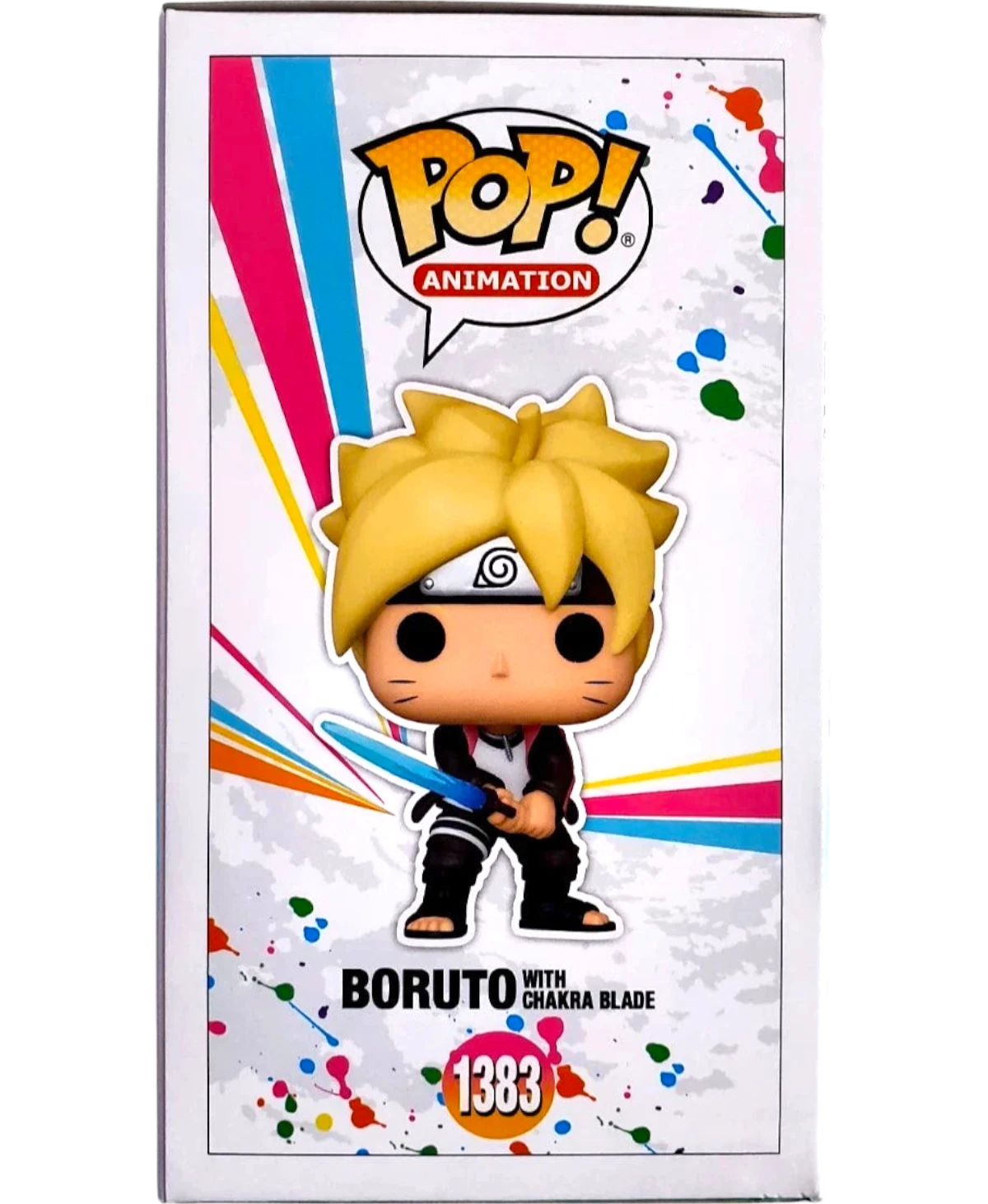 More Than Diecast Funko Pop! Animation Boruto w/ Chakra Blade #1383 vinyl figure. Boruto has blonde hair, a headband, and holds a blue chakra blade.
