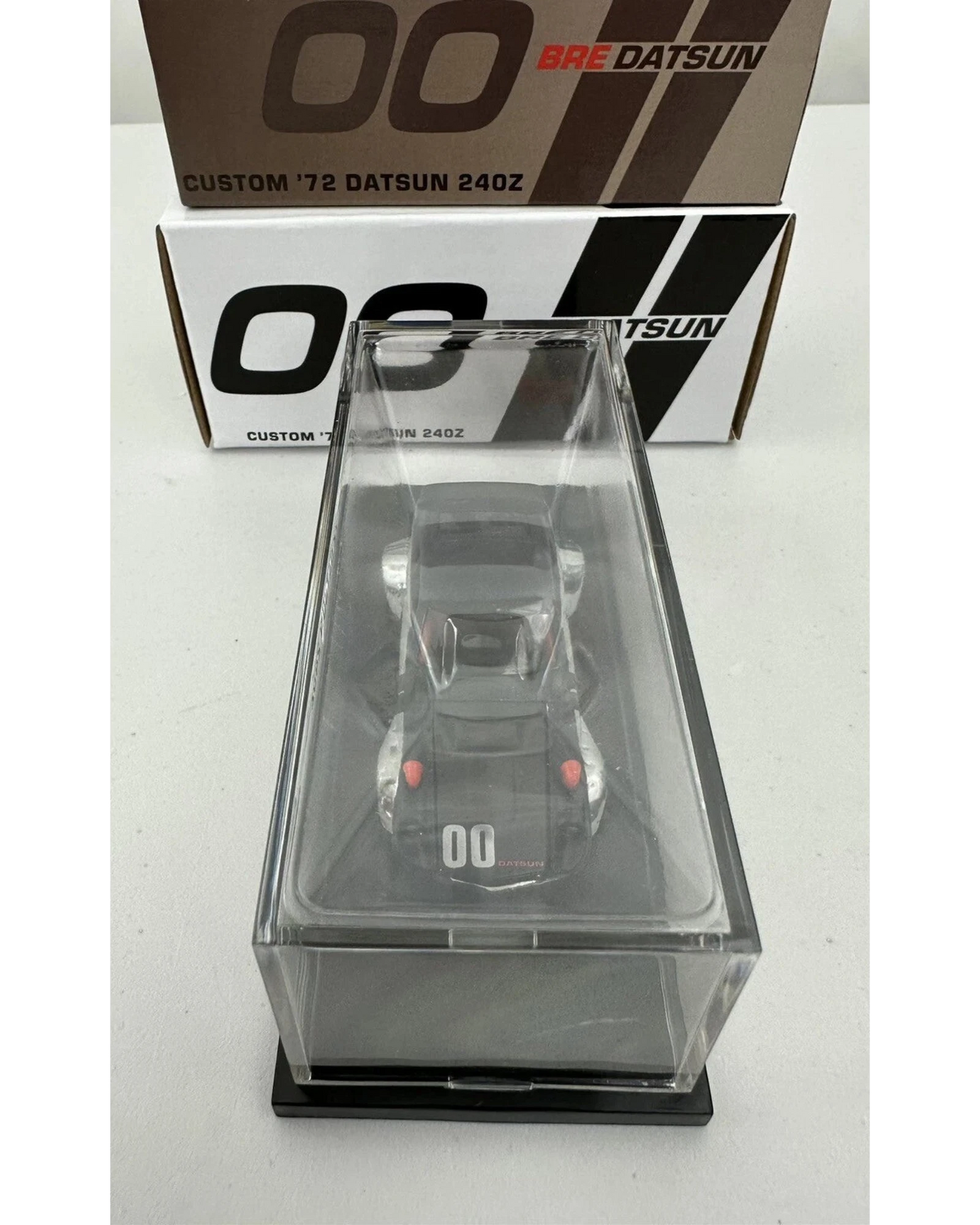 More Than Diecast Hot Wheels RLC Custom 72 BRE Datsun 240Z in a clear protective display case