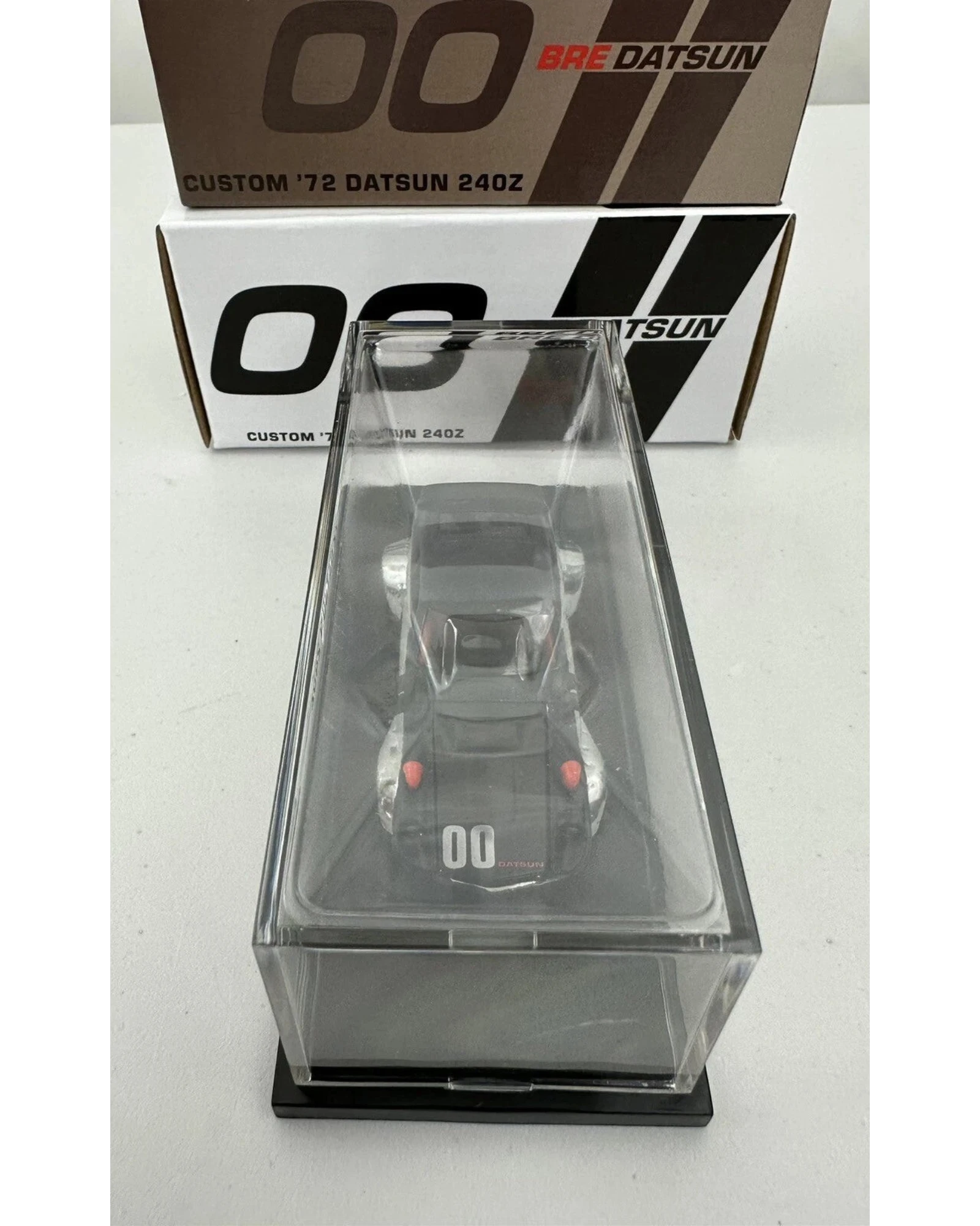 More Than Diecast Hot Wheels RLC Custom 72 BRE Datsun 240Z in a clear protective display case