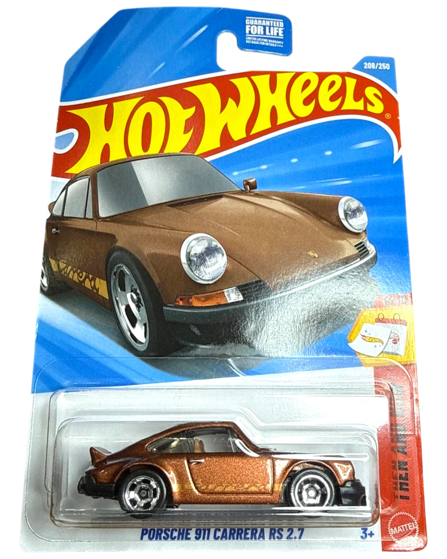 More Than Diecast Hot Wheels 2026 Porsche 911 Carrera RS 2.7 in brown with iconic ducktail spoiler on blister card