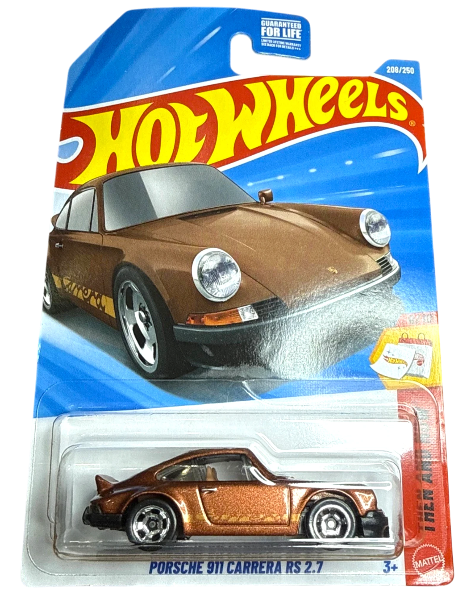 More Than Diecast Hot Wheels 2026 Porsche 911 Carrera RS 2.7 in brown with iconic ducktail spoiler on blister card