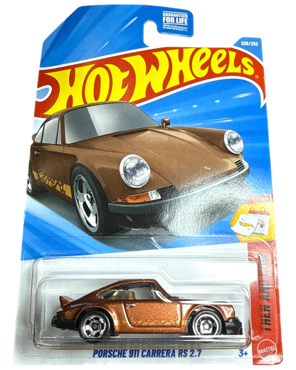 More Than Diecast Hot Wheels 2026 Porsche 911 Carrera RS 2.7 in brown with iconic ducktail spoiler on blister card