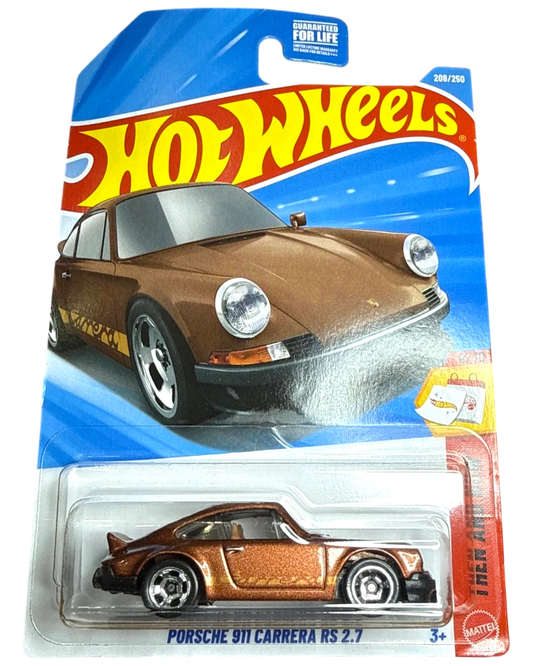 More Than Diecast Hot Wheels 2026 Porsche 911 Carrera RS 2.7 in brown with iconic ducktail spoiler on blister card