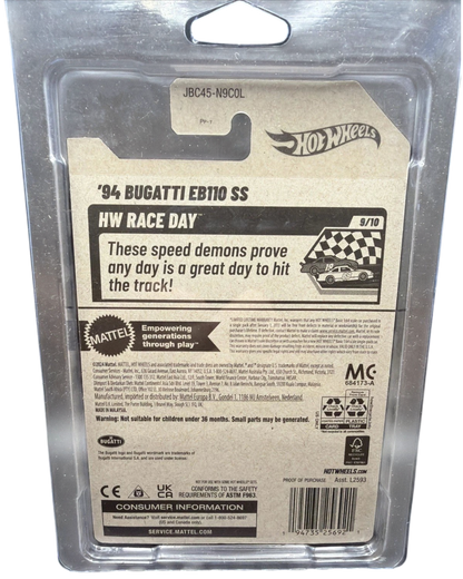 Back of More Than Diecast Hot Wheels 1994 Bugatti EB110 SS Super Treasure Hunt blister card packaging