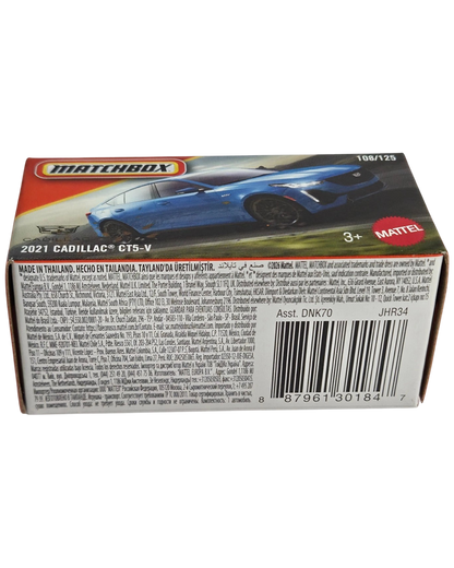 More Than Diecast 2021 Cadillac CT5-V blue die-cast car in Matchbox MBX Road Trip packaging