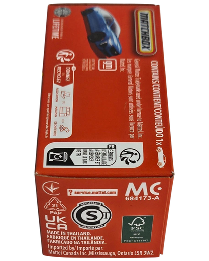 More Than Diecast Matchbox 2021 Cadillac CT5-V blue die-cast car packaging box side view