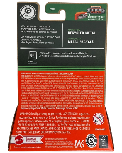 More Than Diecast Matchbox 2025 Cadillac Escalade IQ packaging back showing product details and safety information