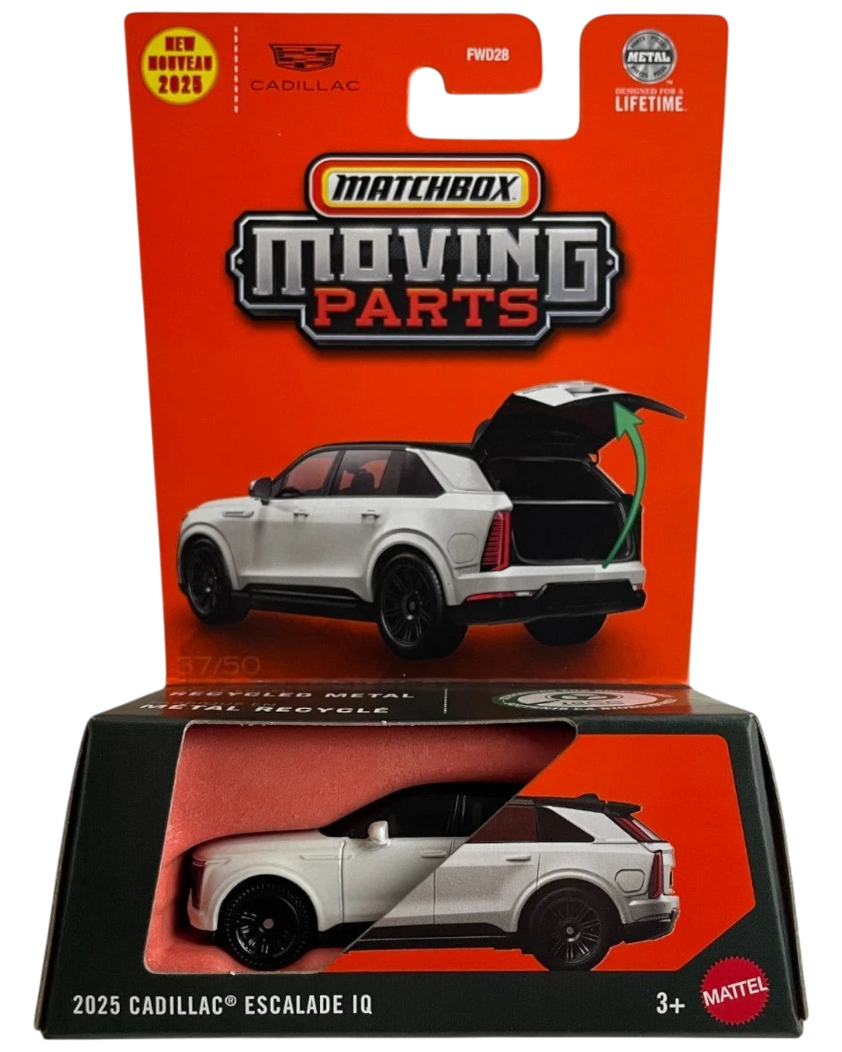 More Than Diecast Matchbox 2025 Cadillac Escalade IQ white die-cast SUV with opening trunk in original packaging