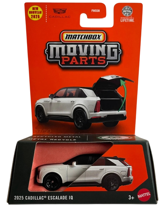 More Than Diecast Matchbox 2025 Cadillac Escalade IQ white die-cast SUV with opening trunk in original packaging