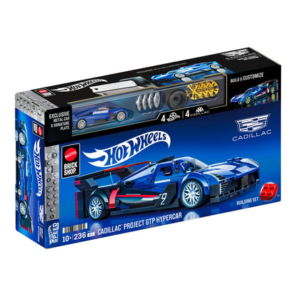 More Than Diecast Mattel Brick Shop Hot Wheels Cadillac Project GTP Hypercar building set with metal car and display