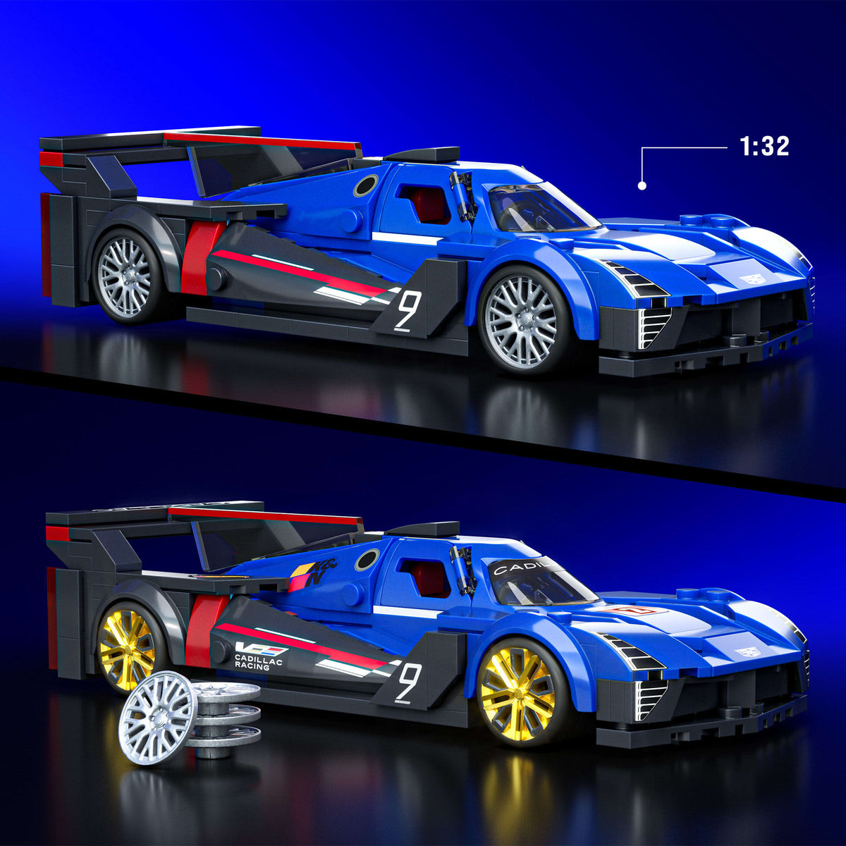 More Than Diecast Mattel Brick Shop Cadillac Project GTP Hypercar building set with customizable wheel covers.