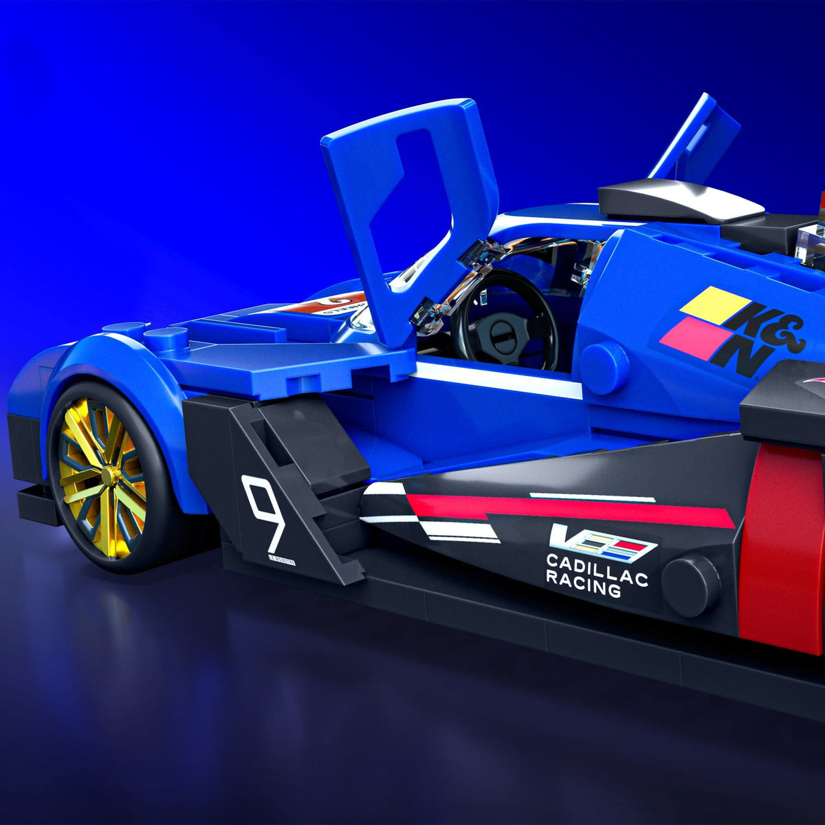 More Than Diecast Mattel Brick Shop Cadillac Project GTP Hypercar building set with opening doors and gold wheels.