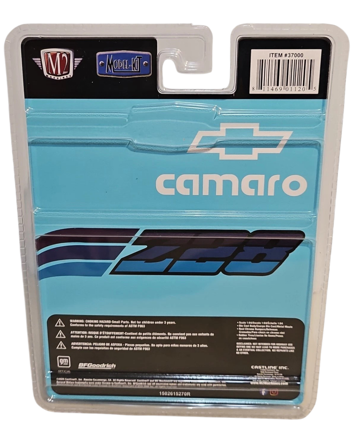 More Than Diecast M2 Machines 1980 Chevrolet Camaro Z/28 blue chase model kit packaging in protective blister pack